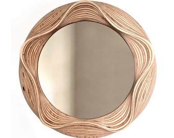 24 inch round wooden mirror made from solid birch, 60cm diameter mirror ideal for living room, bedroom, dining room or lounge