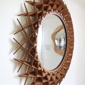 26 Inch Round Wooden Wall Hanging Mirror: Intricate Handcrafted Frame, Statement Piece for Elegant home Décor image 4