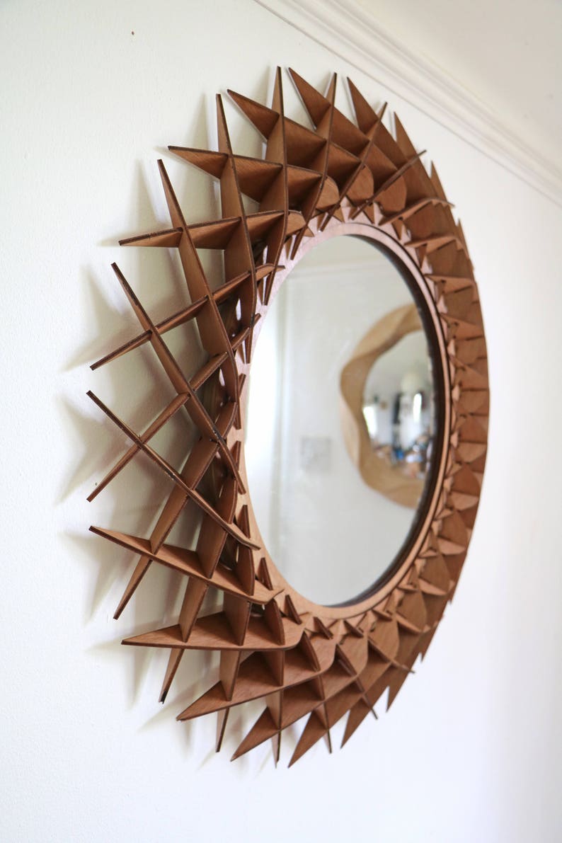 26 Inch Round Wooden Wall Hanging Mirror: Intricate Handcrafted Frame, Statement Piece for Elegant home Décor image 4