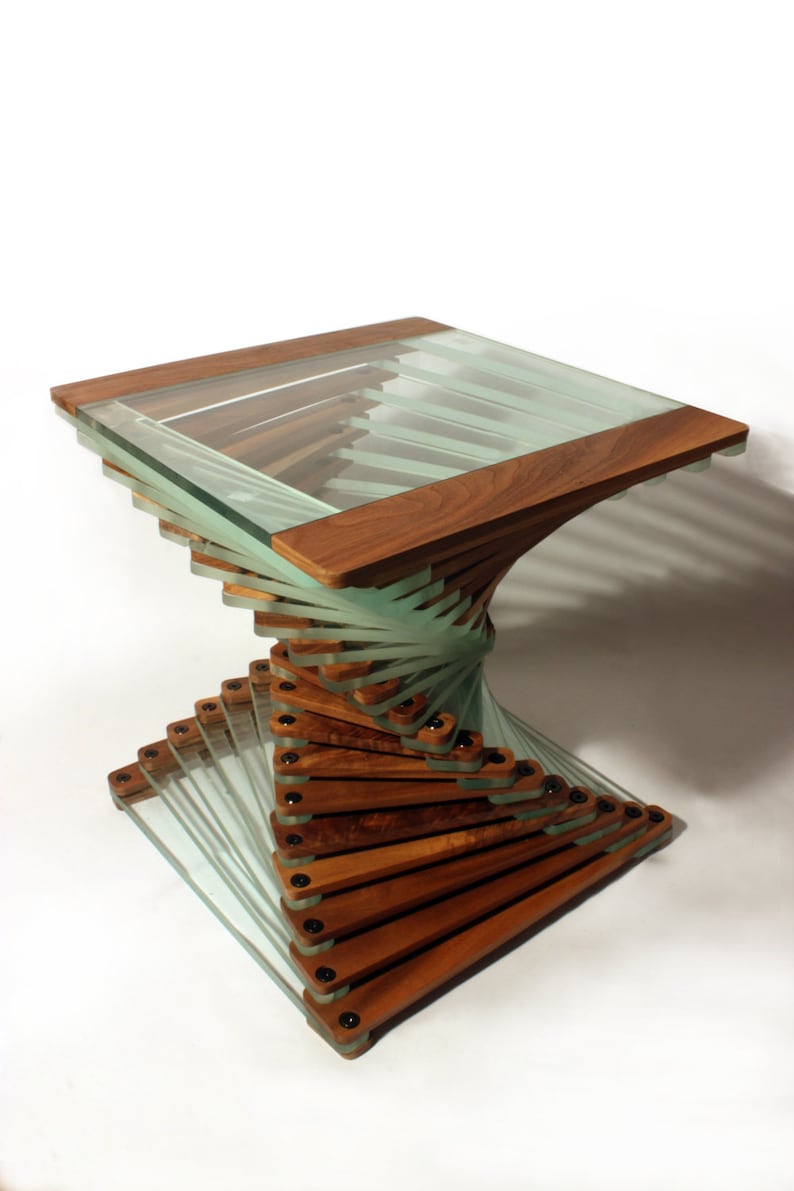 A Stunning Solid Wood Modern Designer Coffee Table Occasional End Made From Walnut And Glass - Glass Spiral Coffee Table A Stunning Solid Wood Modern Designer Coffee Table Occasional End Made From Walnut And Glass - Glass Spiral Coffee Table