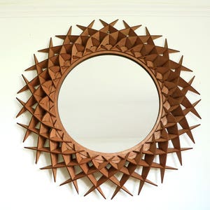 26 Inch Round Wooden Wall Hanging Mirror: Intricate Handcrafted Frame, Statement Piece for Elegant home Décor image 5