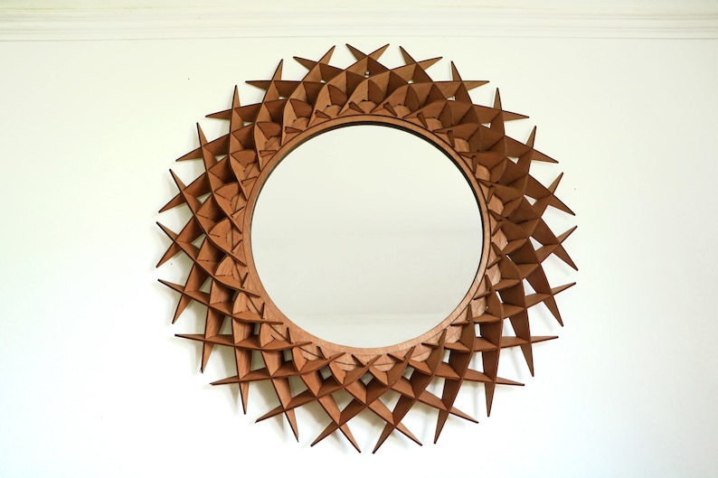 26 Inch Round Wooden Wall Hanging Mirror: Intricate Handcrafted Frame, Statement Piece for Elegant home Décor image 5