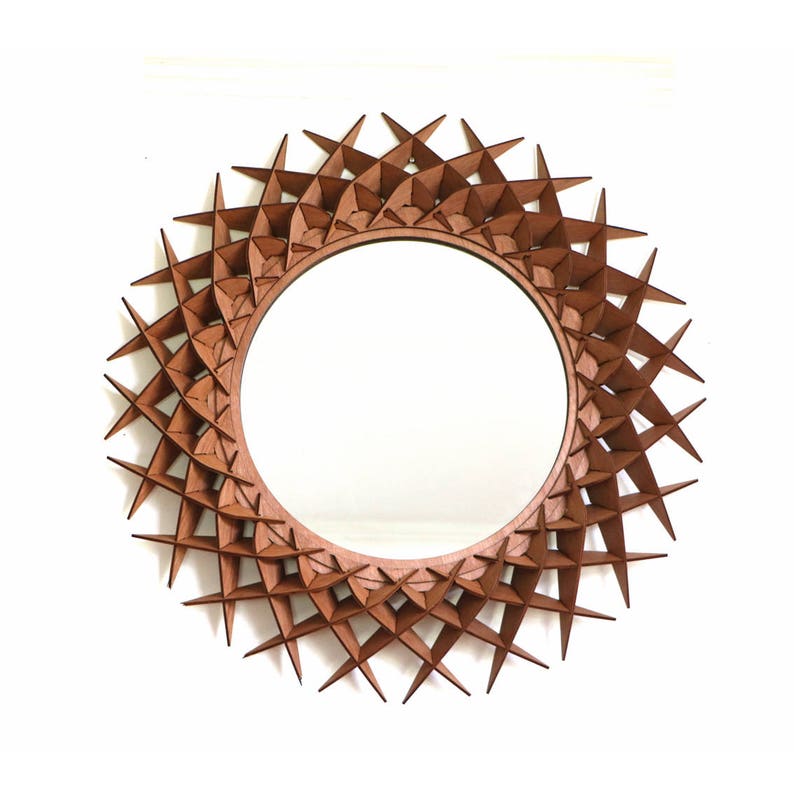 26 Inch Round Wooden Wall Hanging Mirror: Intricate Handcrafted Frame, Statement Piece for Elegant home Décor image 1