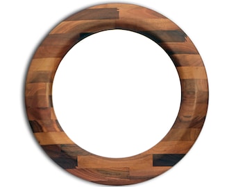 Round wall mirror, Luxury round walnut wood mirror, a round wooden wall hanging mirror made from walnut, circular wooden mirror frame