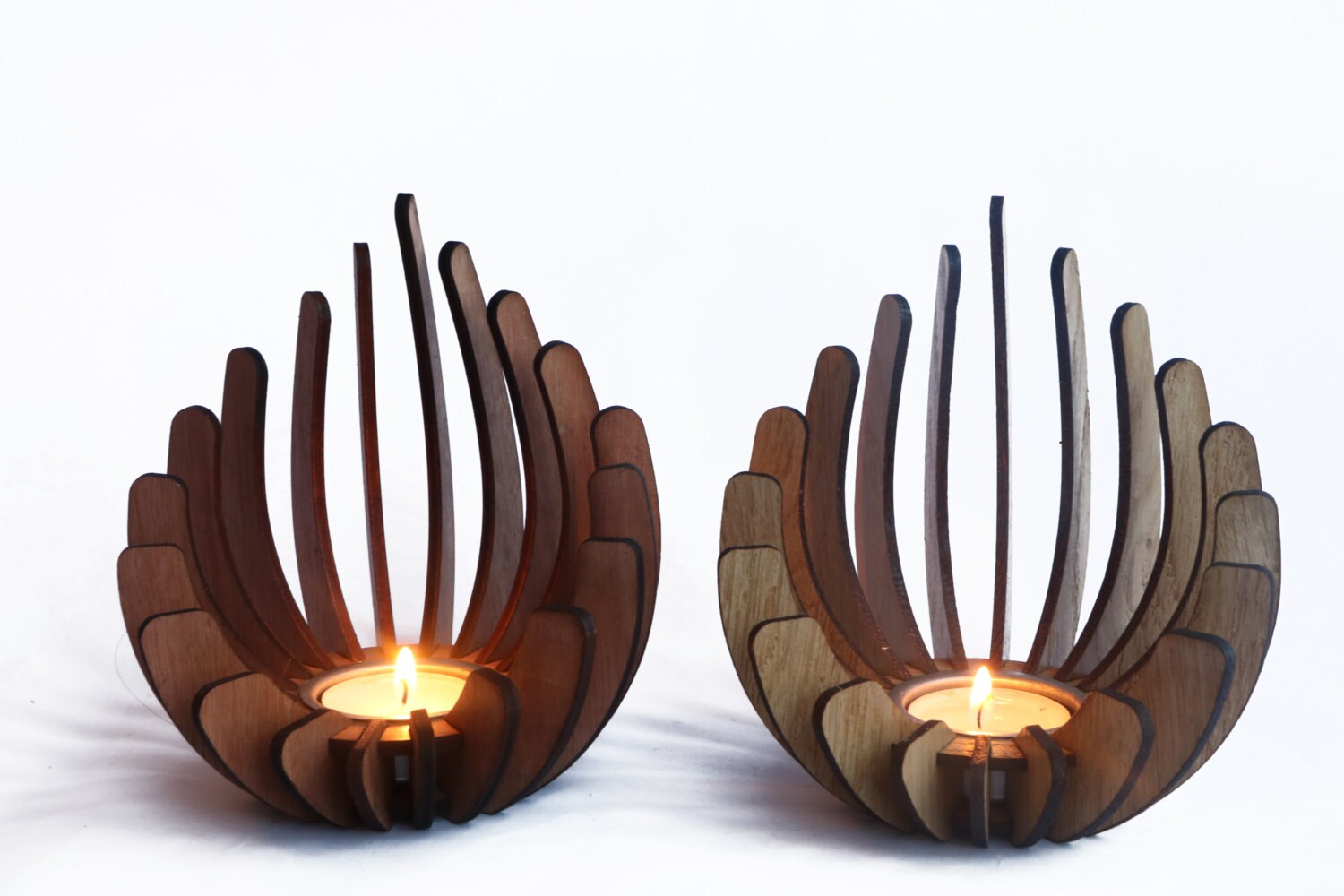 Kinaree Wooden Candle Stand – Solid Wood Tree-Shaped Tealight Holder For Indoor/Outdoor Use (Brown, Large)