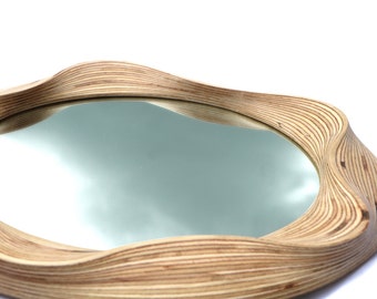 Large round mirror -  wooden mirror - Circular Wooden Mirror, bathroom mirror - round mirror - bedroom, living room or dining room