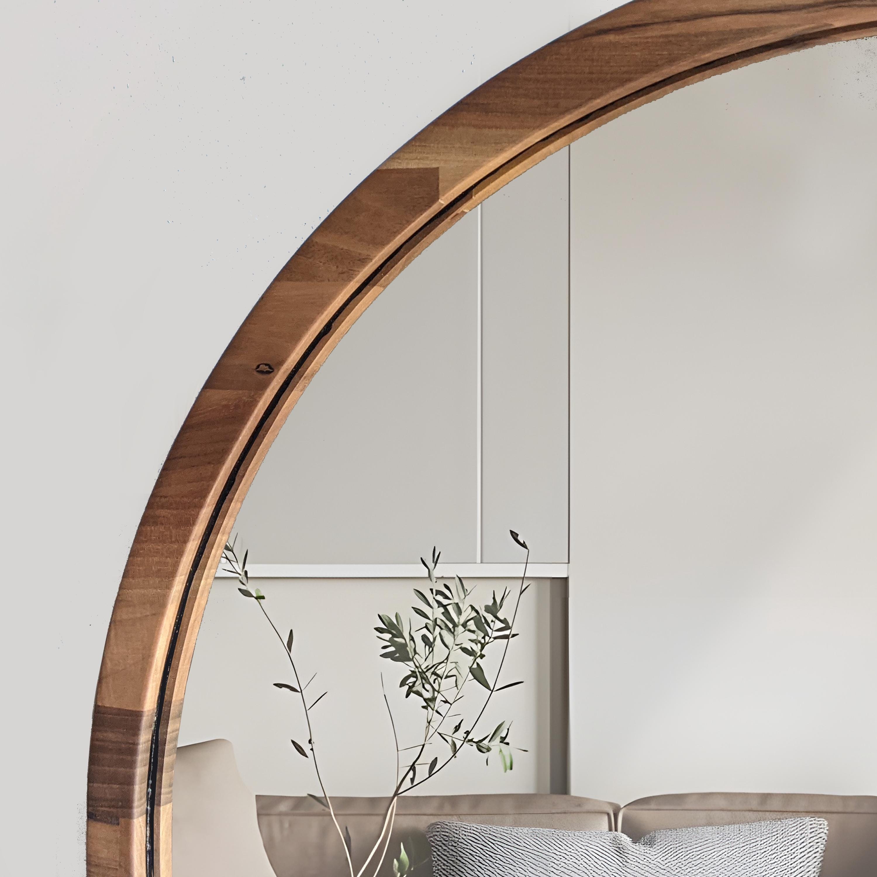 Visual Reference: Handcrafted Solid Walnut Round Wall Mirror