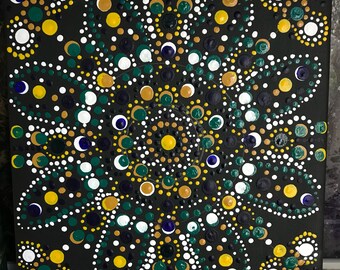 Mandala painting yellow blue green #toile # #acrylic #mandalart #artykhacreations 20x20cm