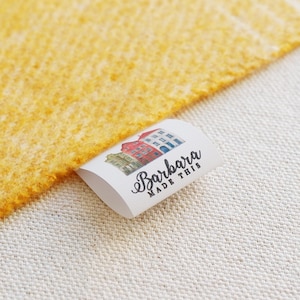 fabric labels tags, quilting labels, sewn on labels, uk, knitting label, sewing label, folded tag, branding, custom fabric label - 100x50mm