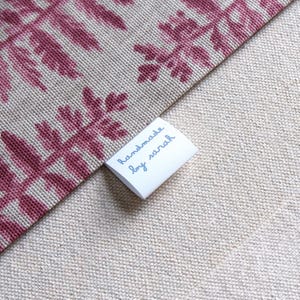 Fold-over Fabric Garment Product Tags For Handmade Items Customise with your own text  Sewing Knitted Crochet Handsewn 30mmx60mm, fabric tag