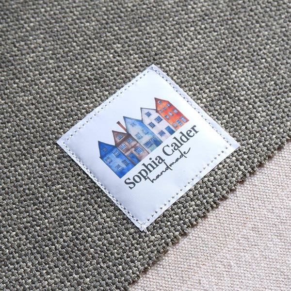 PRECUT Custom Fabric foldable labels,  Sew on or folded Fabric Labels with your Logo NOFRAY, Colour labels, Personalized fabric tag  50x50mm