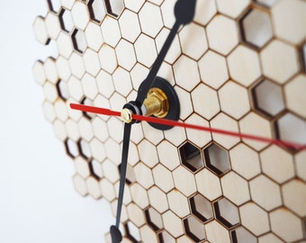 Honeycomb Clock Wall Clock, Modern Clock, Laser Cut Wood Clock, Home Decor Unique Wall Clock, Wall Decor, Wooden Clock, Kitchen Clock