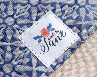 Sew on fabric labels tags, quilting labels, sewn on labels, uk, knitting label, sewing label, branding tags, custom fabric label - 100x50mm