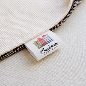 fabric labels tags, quilting labels, sewn on labels, uk, knitting label, sewing label, folded tag, branding, custom fabric label - 100x50mm