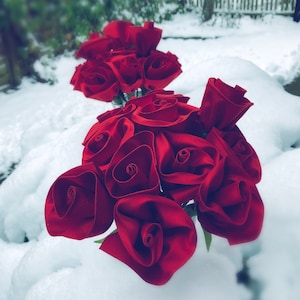 R- Silk roses, hand-wound and sewn