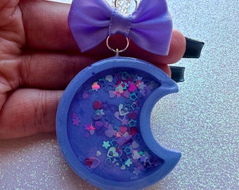 Resin Shaker Necklace, Purple Glitter Moon Charm Necklace