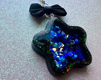 Resin Shaker Necklace, Black Glitter Star Charm Necklace