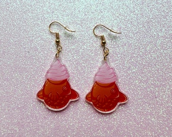 Kawaii Taiyaki Earrings, Printed Planar Resin Japanese Snack Food Earrings