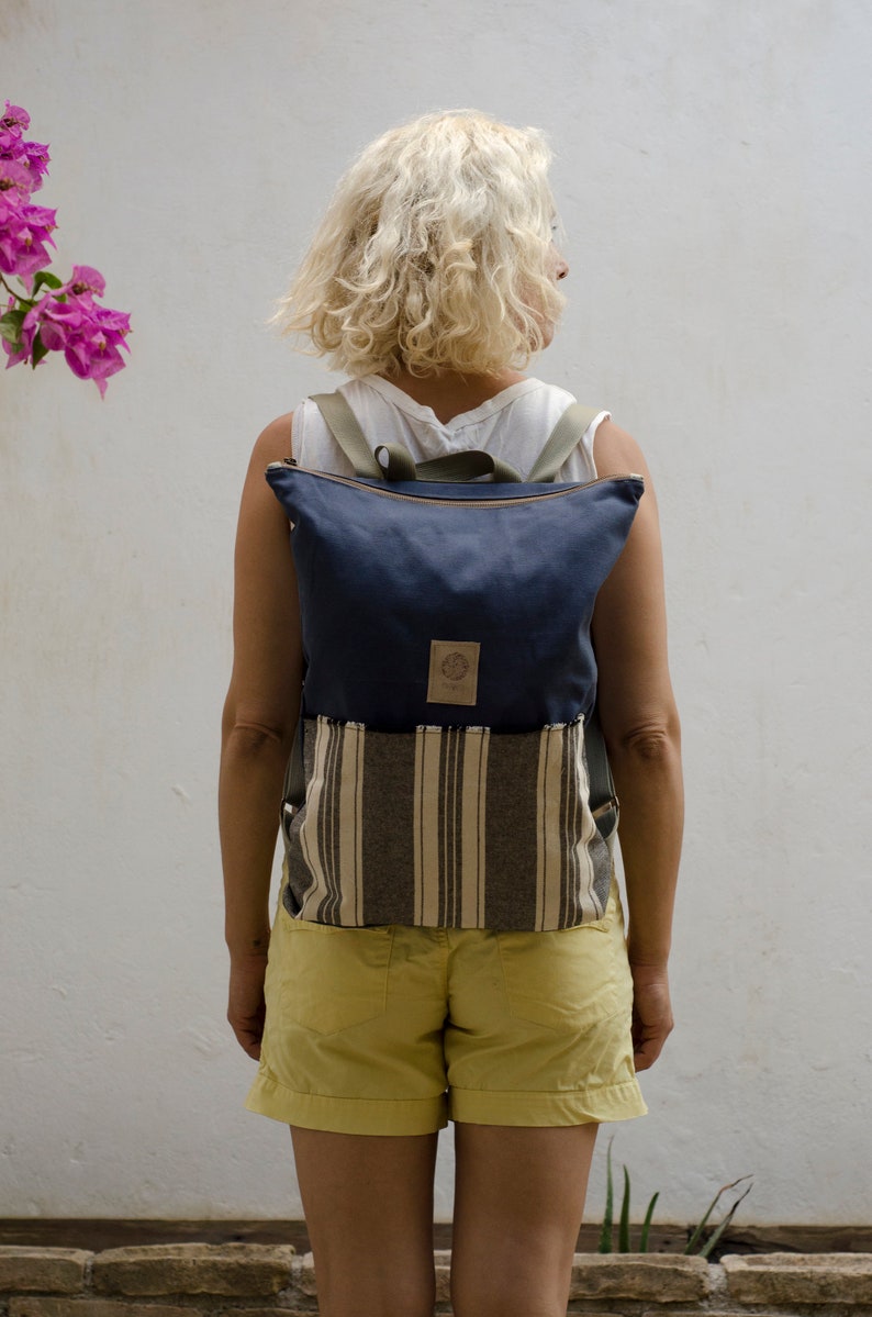Minimal Canvas Backpack with zipper, Laptop Rucksack image 1