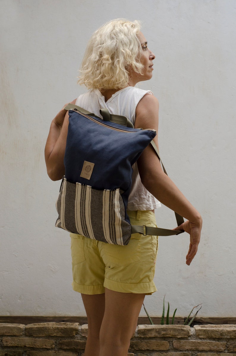 Minimal Canvas Backpack with zipper, Laptop Rucksack image 4