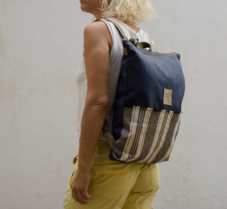 Minimal Canvas Backpack with zipper, Laptop Rucksack image 3