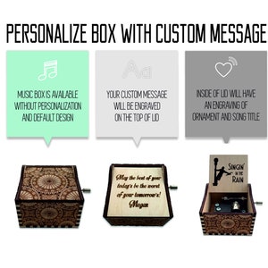 Cantare sotto la pioggia Mano Crank Wood Music Box Con Incisione Personalizzata Taglio Laser e inciso immagine 2