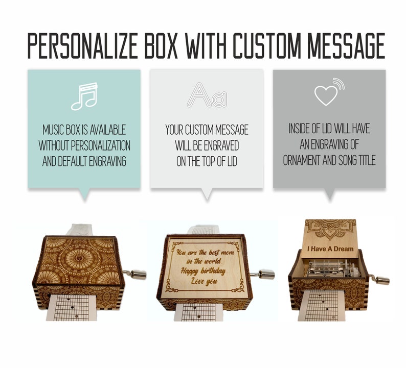 Ho un sogno Abba Hand Crank Wood Paper Strip Music Box con incisione personalizzata Taglio laser e inciso immagine 2