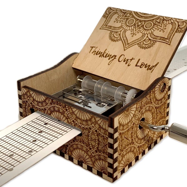 Thinking Out Loud - Ed Sheeran - Hand Crank Wood Paper Strip Music Box With Personalized Engraving - Laser Cut and Engraved