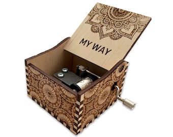 My Way - Frank Sinatra - Hand Crank Wood Music Box met gepersonaliseerde gravure - Laser Cut en gegraveerd