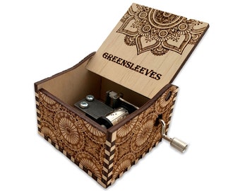 Greensleeves, Laser Cut Hand Crank Wood Music Box With Personalized Engraving