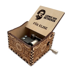 Für Elise - Beethoven, Laser geschnitten Hand Kurbel Holz Musik-Box mit personalisiertegragraphischen Gravur