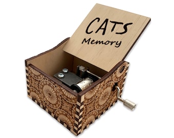 Gatos - memoria, corte láser de la mano manivela caja de música de madera con grabado personalizado