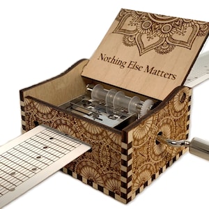 Nothing Else Matters - Metallica - Hand Crank Wood Paper Strip Music Box With Personalized Engraving - Laser Cut and Engraved