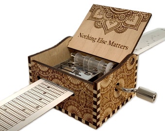 Nothing Else Matters - Metallica - Hand Crank Wood Paper Strip Music Box With Personalized Engraving - Laser Cut and Engraved