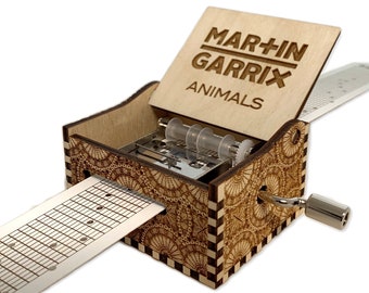 Tiere - Martin Garrix - Hand Kurbel Holz Papier Streifen Musik-Box mit personalisiertegravierten Gravur - Laser geschnitten und graviert