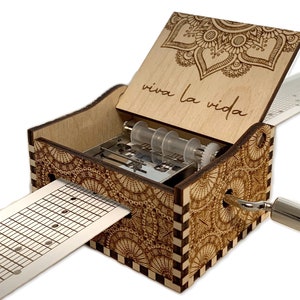 Viva La Vida - Coldplay - Hand Crank Wood Paper Strip Music Box With Personalized Engraving - Laser Cut and Engraved