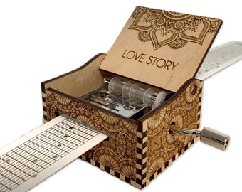 Love Story - Taylor Swift - Hand Crank Wood Paper Strip Music Box With Personalized Engraving - Laser Cut and Engraved