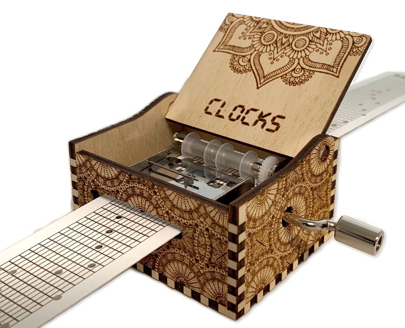 Clocks Coldplay Hand Crank Wood Paper Strip Music Box With Etsy