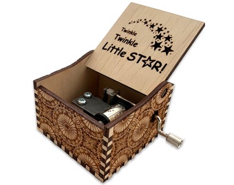 Twinkle Twinkle Little Star - Hand Crank Wood Music Box met gepersonaliseerde gravure - Laser cut en gegraveerd