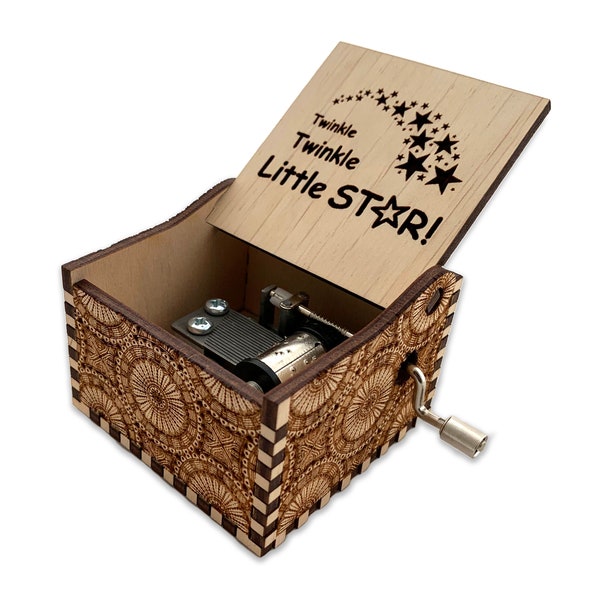 Twinkle Twinkle Little Star - Hand Crank Wood Music Box With Personalized Engraving - Laser Cut and Engraved
