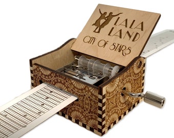 City of Stars - La La Land - Hand Crank Wood Paper Strip Music Box With Personalized Engraving - Laser Cut and Engraved