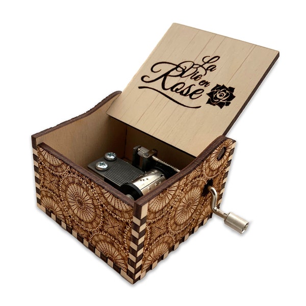 La Vie En Rose - Louis Armstrong - Boîte à musique en bois manivelle avec gravure personnalisée - Laser Cut et gravé