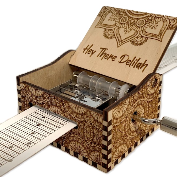 Hey There Delilah - Plain White T's - Hand Crank Wood Paper Strip Music Box With Personalized Engraving - Laser Cut and Engraved