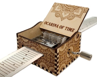 Ocarina Of Time - The Legend of Zelda - Hand Crank Wood Paper Strip Music Box With Personalized Engraving - Laser Cut and Engraved