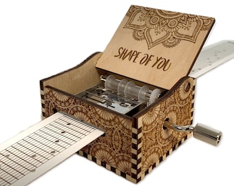 Shape of You - Ed Sheeran - Hand Crank Wood Paper Strip Music Box With Personalized Engraving - Laser Cut and Engraved