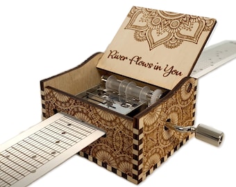 River Flows In You - Yiruma - Hand Crank Wood Paper Strip Music Box With Personalized Engraving - Laser Cut and Engraved