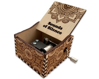 Sounds of Silence - Simon & Garfunkel - Hand Crank Wood Music Box With Personalized Engraving - Laser Cut and Graved