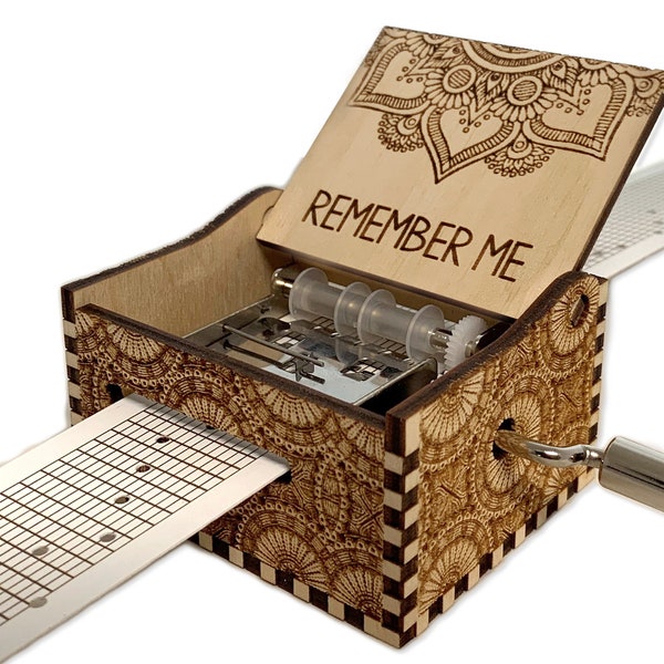 Remember Me - Hand Crank Wood Paper Strip Music Box With Personalized Engraving - Laser Cut and Engraved