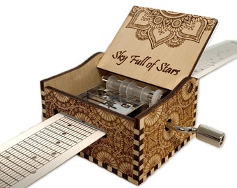 Sky Full Of Stars - Coldplay - Hand Crank Wood Paper Strip Music Box With Personalized Engraving - Laser Cut and Engraved