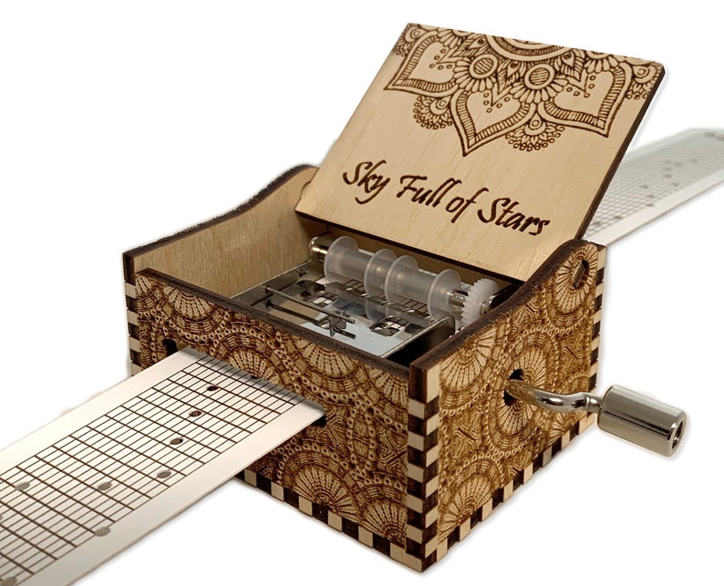 Sky Full Of Stars Coldplay Hand Crank Wood Paper Strip Music Box With Personalized Engraving Laser Cut and Engraved image 1